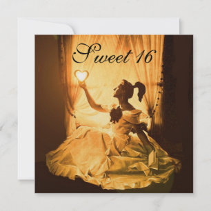 SWEET 16 BIRTHDAY PARTY,GOLD YELLOW BLACK DAMASK INVITATION