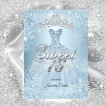 Sweet 16 Birthday Party Ice Blue Snowflake Winter Invitation