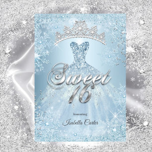 Sweet 16 Birthday Party Ice Blue Snowflake Winter Invitation