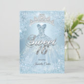 Sweet 16 Birthday Party Ice Blue Snowflake Winter Invitation (Standing Front)