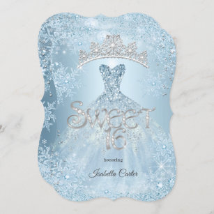 Sweet 16 Birthday Party Icy Blue Snowflake Winter Invitation