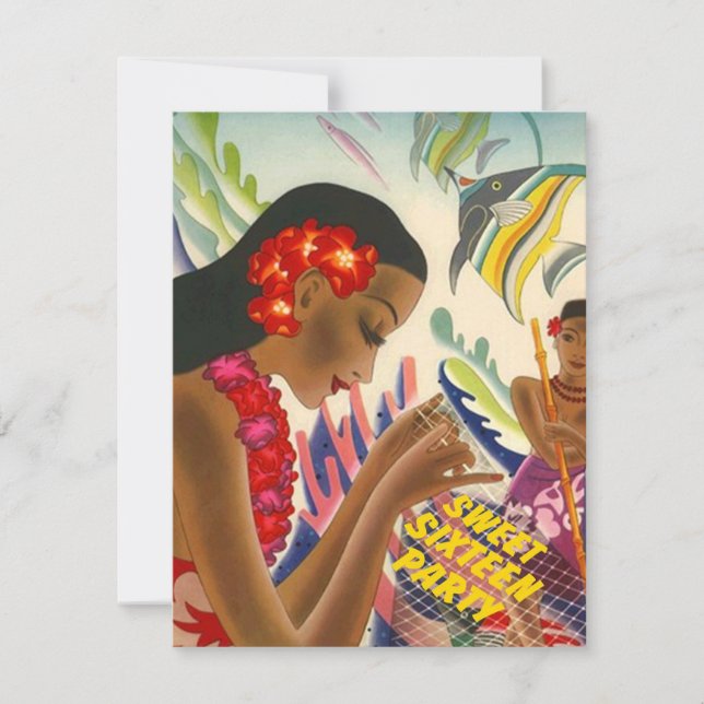 SWEET 16 BIRTHDAY PARTY INVITATION LUAU TROPICAL (Front)