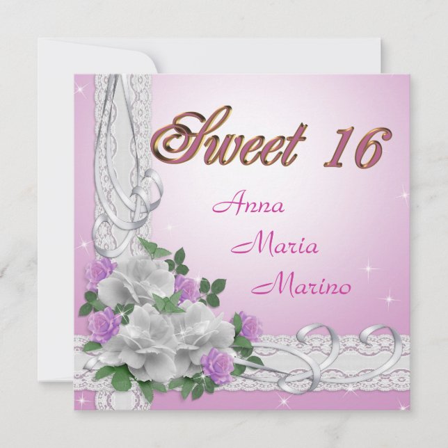Sweet 16 Birthday party invitation roses (Front)