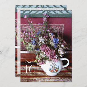 Sweet 16 Birthday Party Invitation, Vintage Teapot Invitation