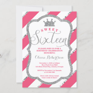 Sweet 16 Birthday Party Invite, Faux Glitter Invitation