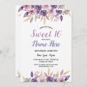 Sweet 16 Birthday Party Lavender Flowers Floral Invitation