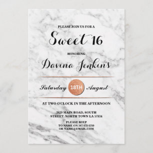 Sweet 16 Birthday Party Marble Rose Gold Invite 18