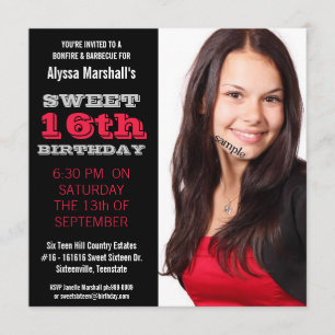 Sweet 16 Birthday Party Mod Black and Red Invitation