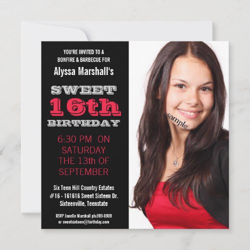 Sweet 16  Birthday Party Mod Black and Red Invitation