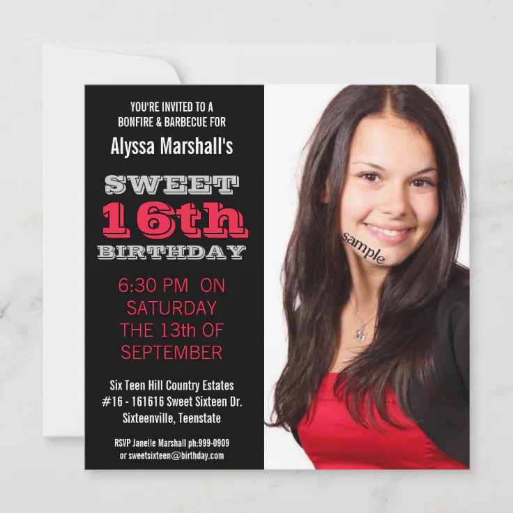 Sweet 16 Birthday Party Mod Black and Red Invitation | Zazzle