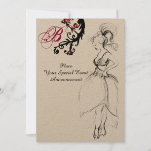 SWEET 16 BIRTHDAY PARTY MONOGRAM Red Black Swirls Invitation