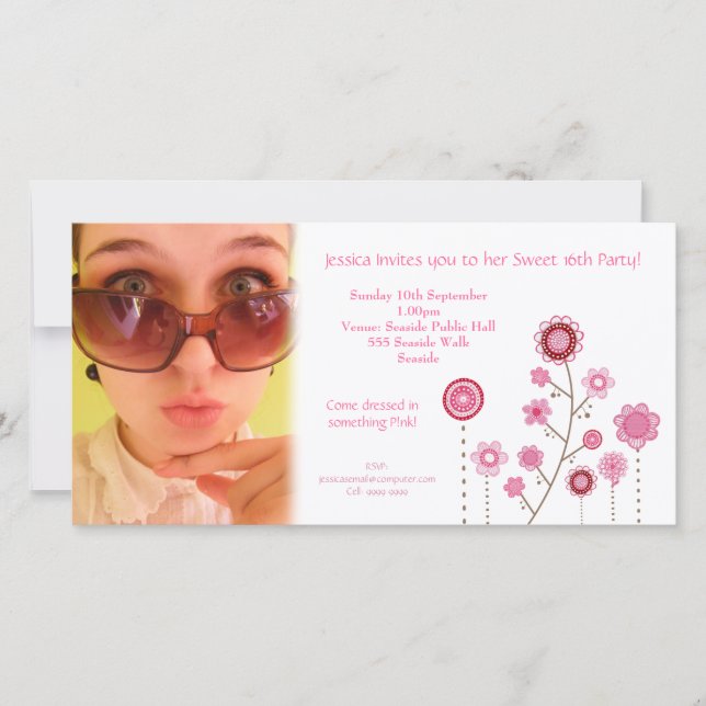 Sweet 16 Birthday Party Photo Card Template (Front)