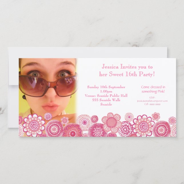 Sweet 16 Birthday Party Photo Card Template (Front)