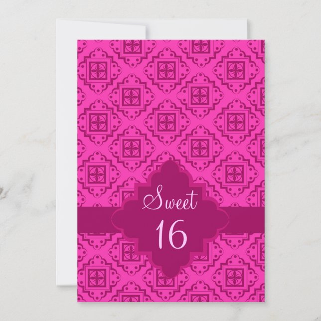 Sweet 16 Birthday Party Pink Arabesque Graphic Invitation (Front)