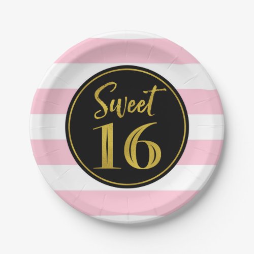 Sweet 16 Birthday Party Pink Black White Stripes P Paper Plates