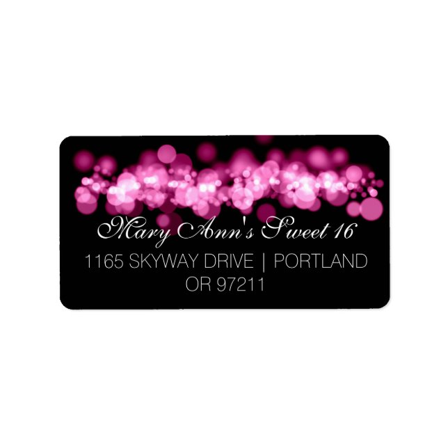Sweet 16 Birthday Party Pink Bokeh Lights Label (Front)
