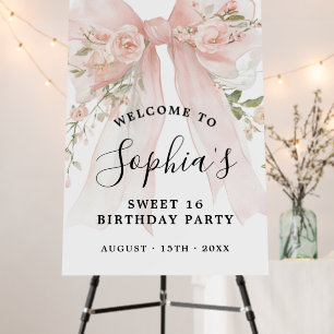 Sweet 16 Birthday Party Pink Bow Roses Welcome  Foam Board