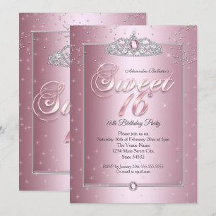 Sweet 16 Birthday Party Pink Diamond Silver Tiara Invitation