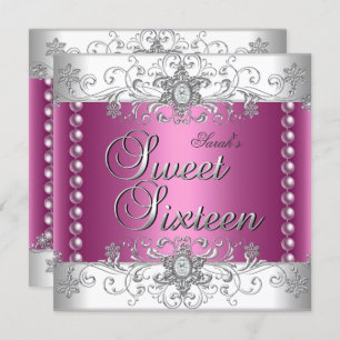 Sweet 16 Birthday Party Pink Pearl White Diamond Invitation