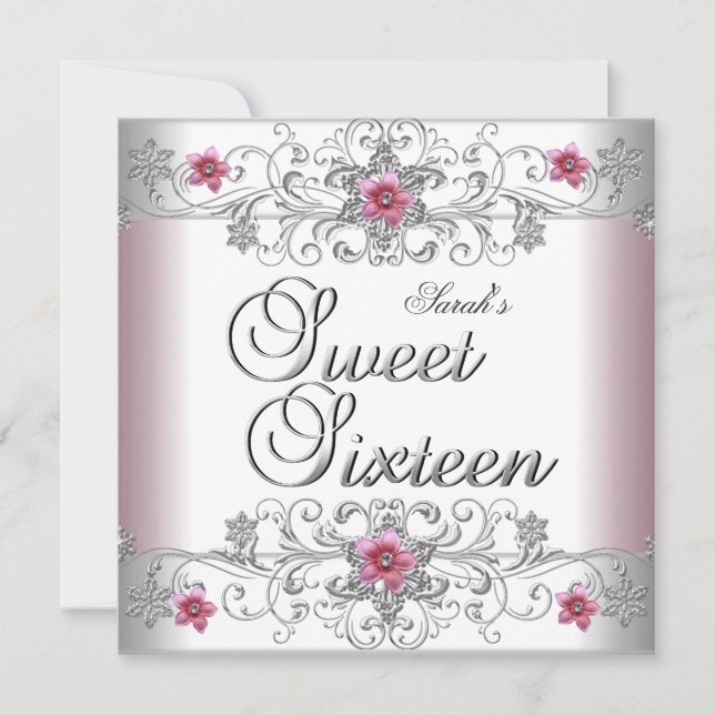 Sweet 16 Birthday Party Pink White Diamond Invitation (Front)