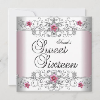 Sweet 16 Birthday Party Pink White Diamond Invitation