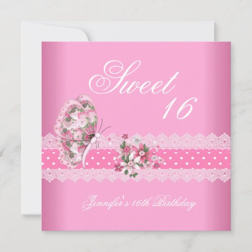 Sweet 16 Birthday Party Pink White Pink Spot Pink Invitations