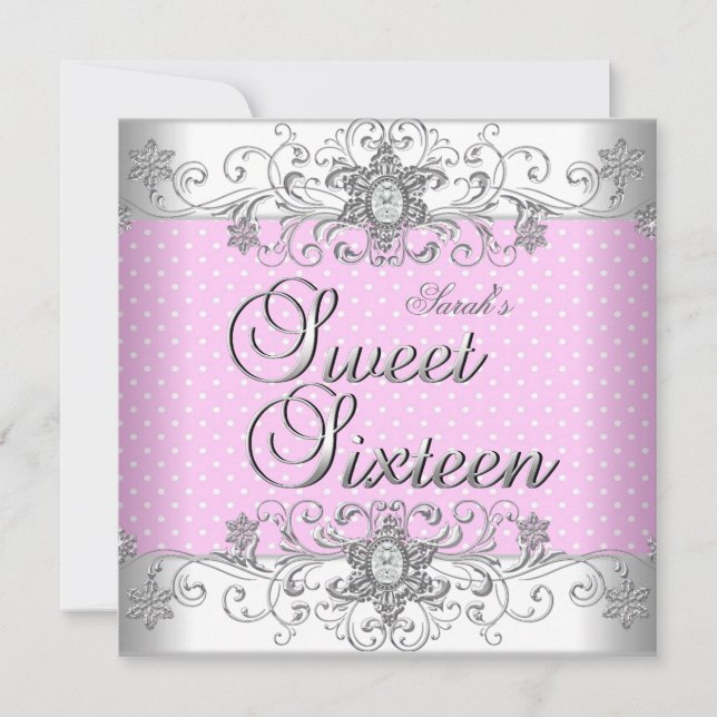 Sweet 16 Birthday Party Pink White Polka Dots Invitation (Front)