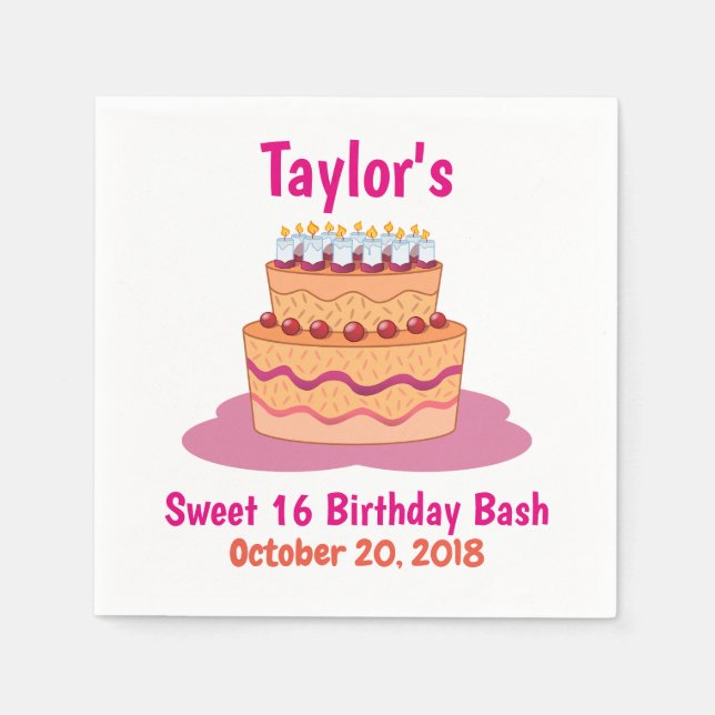 Sweet 16 Birthday Party Pink with Cake Napkins (Front)