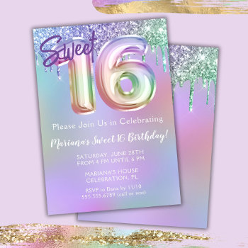 Sweet 16 Birthday Party Purple Pink Glitter Invitation by WittyPrintables at Zazzle