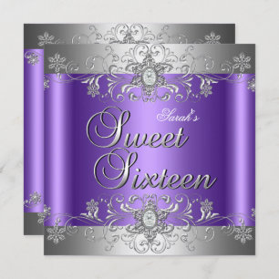 Sweet 16 Birthday Party Purple Silver Diamond Invitation