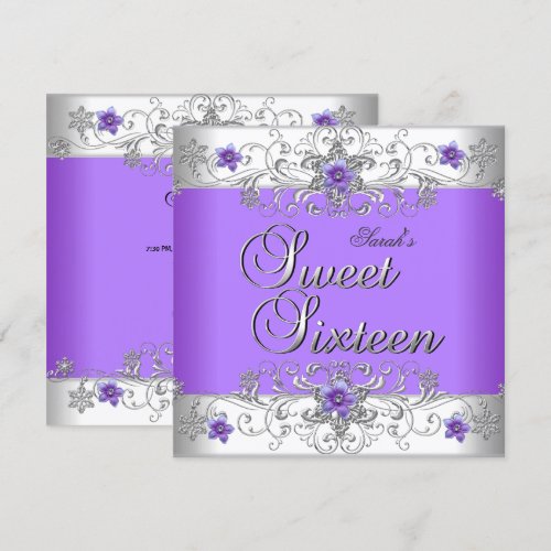 Sweet 16 Birthday Party Purple White Diamond Personalized Invites