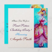 SWEET 16 BIRTHDAY PARTY Red Pink Blue Turquoise Invitation (Front/Back)
