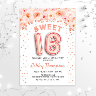 Sweet 16 Birthday Party - Rose Gold Balloons Invitation