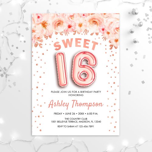 Sweet 16 Birthday Party _ Rose Gold Balloons Invitation
