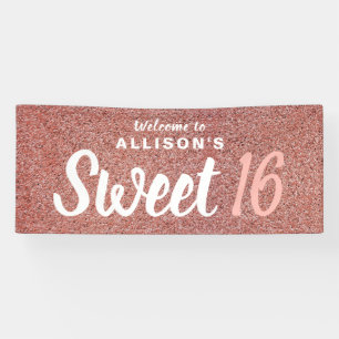 Sweet 16 Birthday Party Rose Gold Glitter Monogram Banner