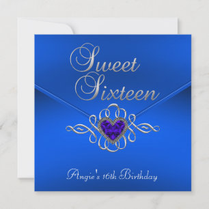 Sweet 16 Birthday Party Royal Blue Gem Velvet Invitation