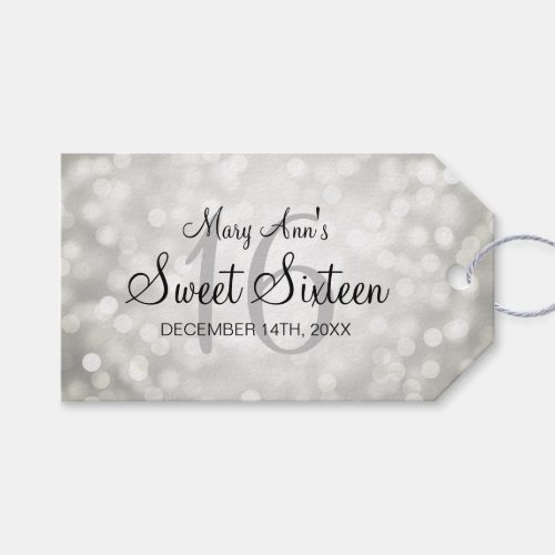 Sweet 16 Birthday Party Silver Glitter Lights Gift Tags