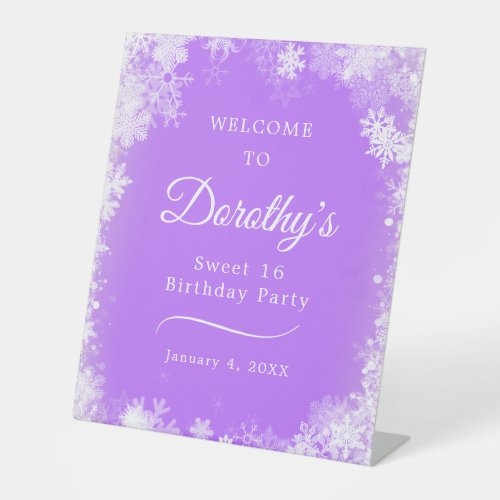 Sweet 16 Birthday Party Snowflake Purple Welcome Pedestal Sign