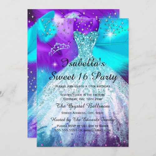 Sweet 16 Birthday Party Teal Purple Balloons Invitation