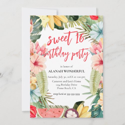 Sweet 16 Birthday Party Tropical Floral  Invitation