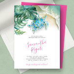 Sweet 16 Birthday Party Tropical Theme Invitation<br><div class="desc">Are you planing a tropical themed birthday party? This charming invitation features your daughter's name set in a modern handwritten script typography. A boarder of my original watercolor sea turtle, Swiss cheese leaves and seashore in shades of blues, greens and turquoise adorns this charming invite. The card reverses to a...</div>