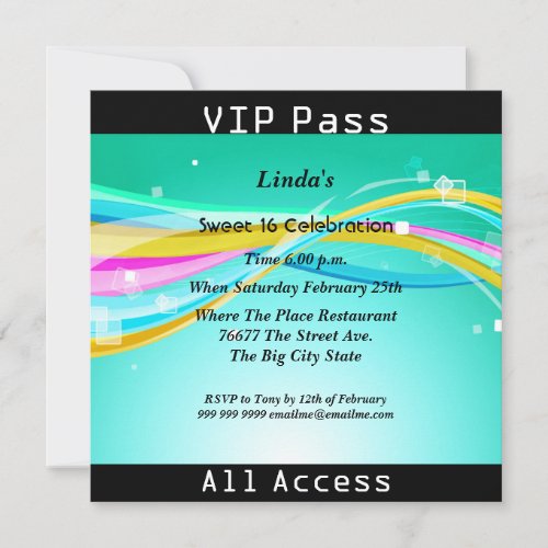 Sweet 16 Birthday Party VIP pass Disco 2 Invitation