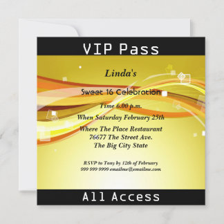 Sweet 16 Birthday Party VIP pass Disco Invitation