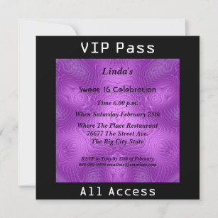 Sweet 16 Birthday Party VIP pass Purple 2 Invitation