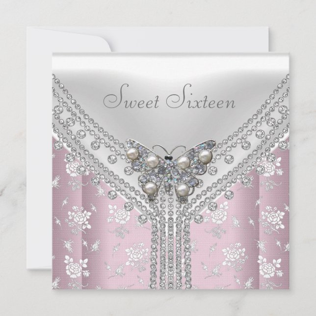 Sweet 16 Birthday Party White Butterfly Floral Invitation (Front)
