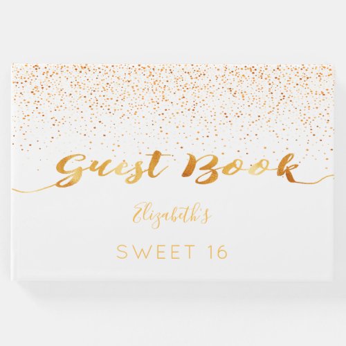 Sweet 16 birthday party white gold confetti guest book