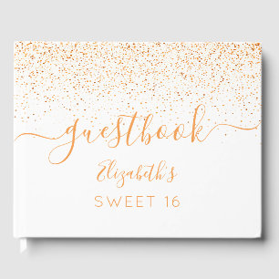 Sweet 16 birthday party white gold confetti guest book