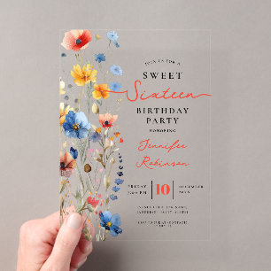 Sweet 16 Birthday Party Wildflower Meadow Acrylic Invitations