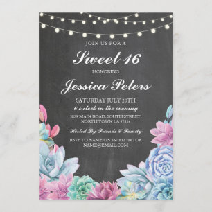 Sweet 16 Birthday Pastels Succulents Rustic Invite
