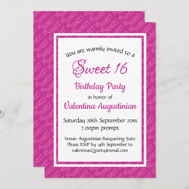 SWEET 16 Birthday Personalized PINK Invitation (Front/Back)